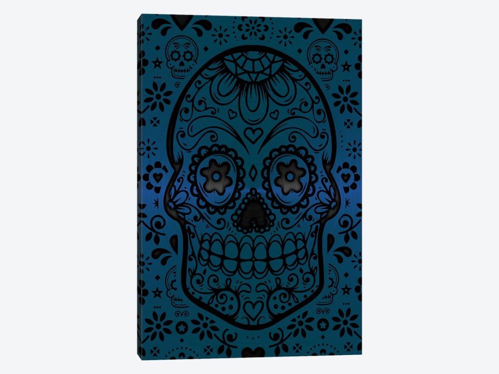Gold Sugar Skull IV Blue by Durro Art 1-piece Canvas Art