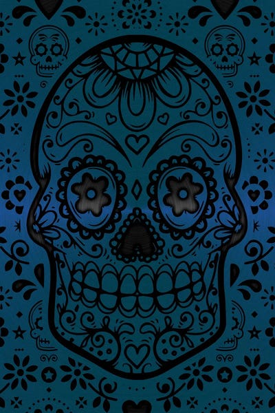 Skulls: Gold Sugar Skull IV Blue by Durro Art