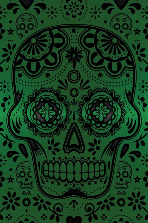 Gold Sugar Skull V Green