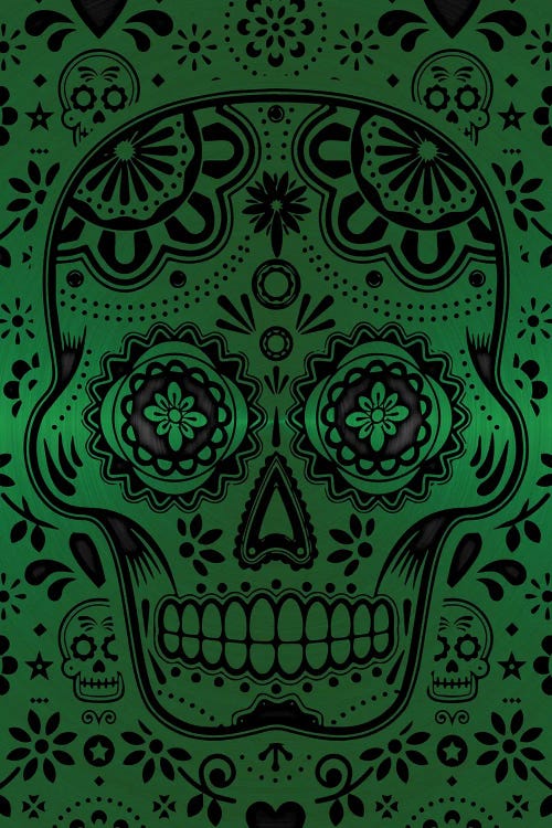 Gold Sugar Skull V Green