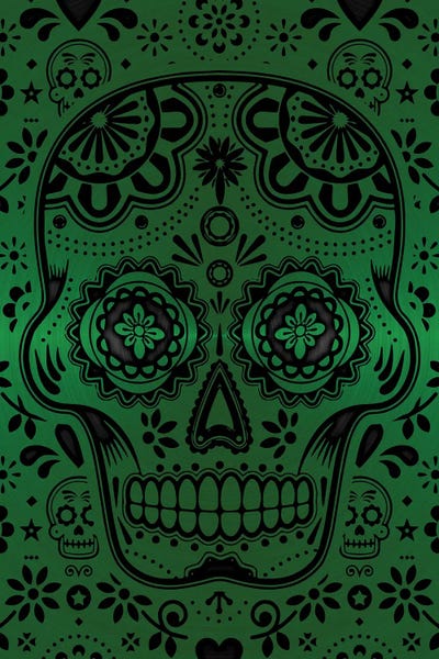 Gold Sugar Skull V Green