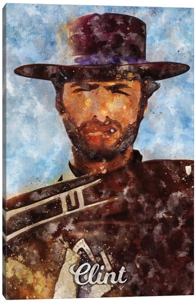 Clint Ii Watercolor Canvas Art Print - Clint Eastwood