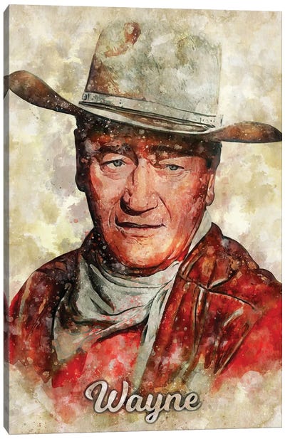 Wayne Watercolor Canvas Art Print - John Wayne