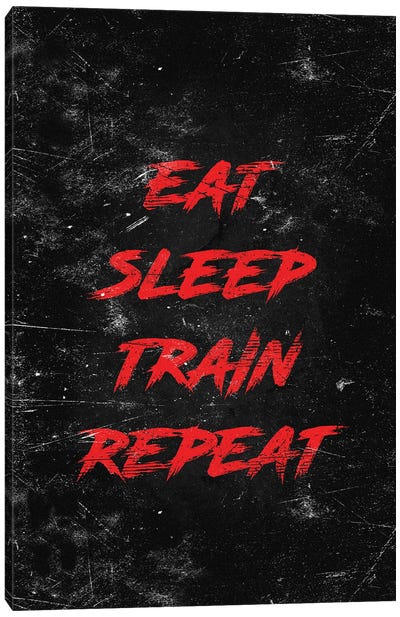 Eat Sleep Train Repeat Red Canvas Art Print - Fitness Fanatic