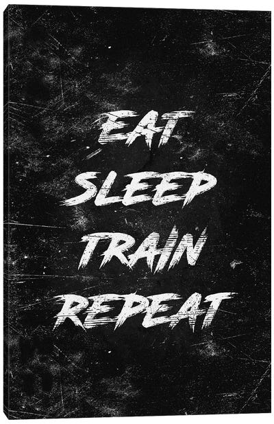 Eat Sleep Train Repeat White Canvas Art Print - Fitness Fanatic
