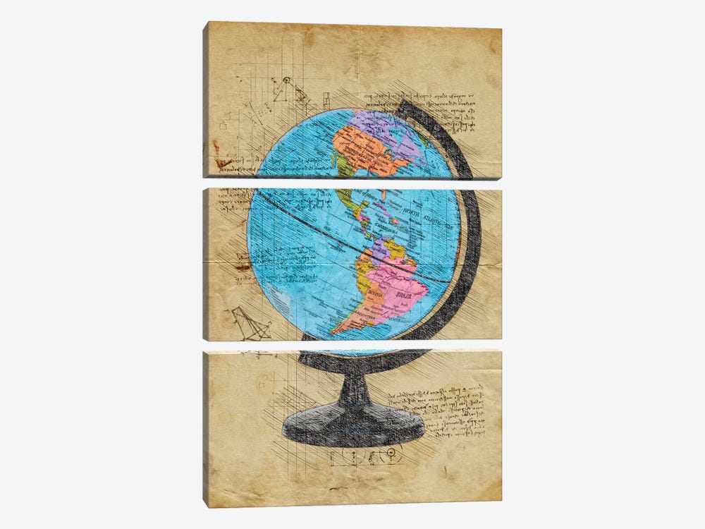 World Globe by Durro Art 3-piece Canvas Wall Art