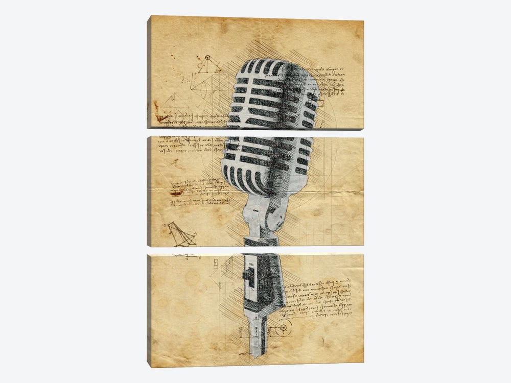 Microphone by Durro Art 3-piece Canvas Art