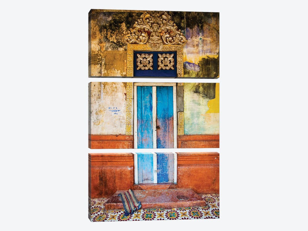 Cambodian Door by Dave Bowman 3-piece Canvas Print