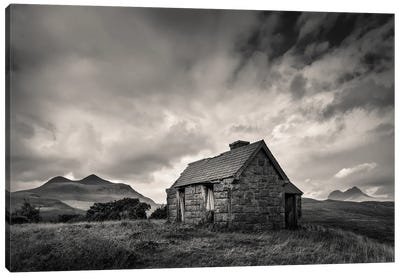 Bothy And Mountains Canvas Art Print - Dereliction Art