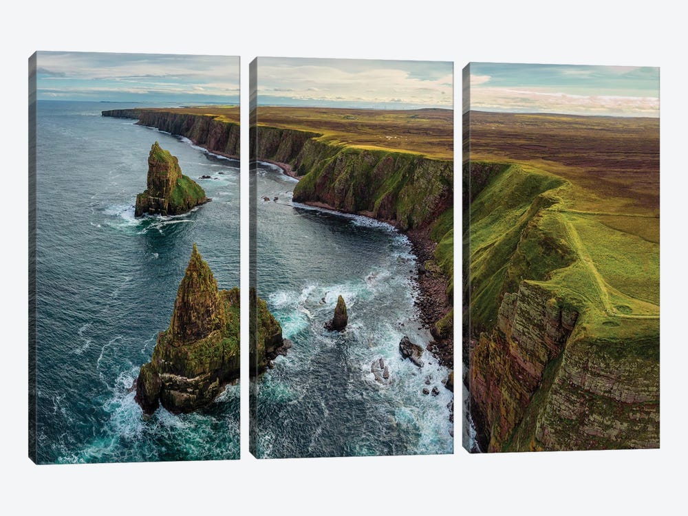 Duncansby Head Coastline And Stacks by Dave Bowman 3-piece Canvas Print