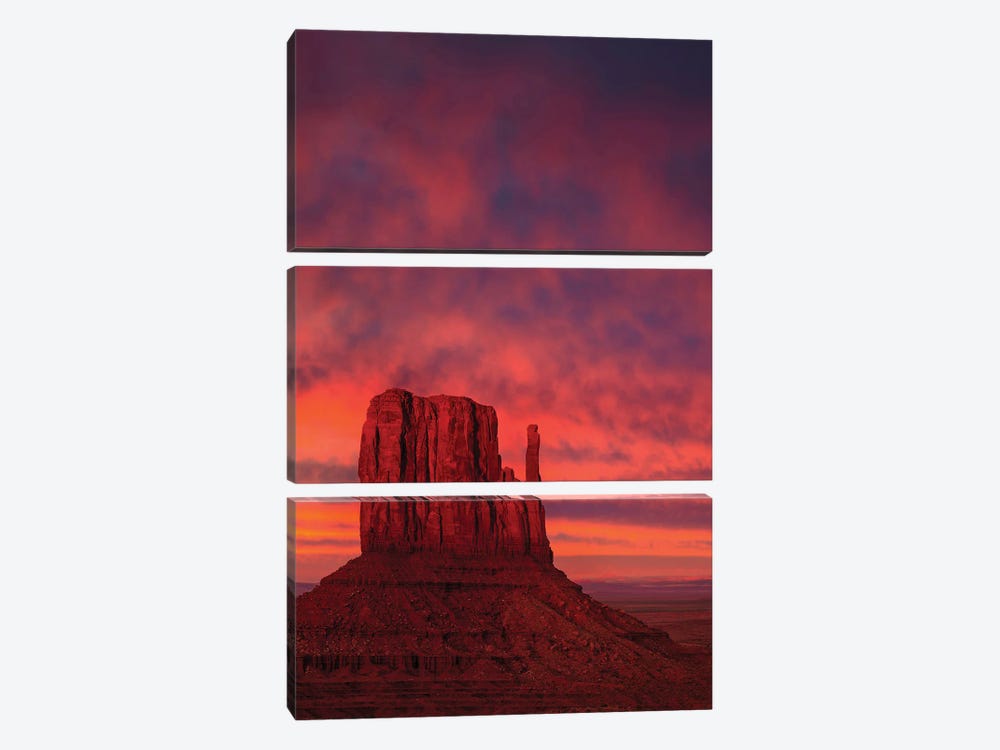Last Light In Monument Valley by Dave Bowman 3-piece Canvas Wall Art