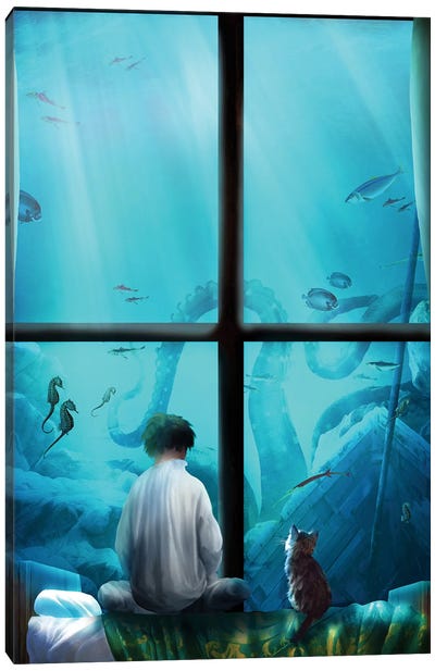 Aquarium Bedroom Canvas Art Print - Octopus Art