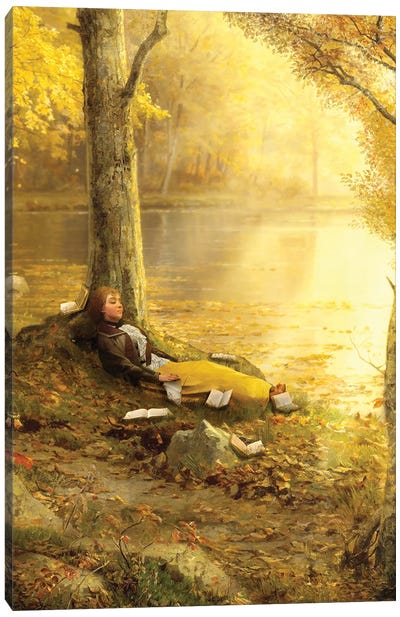 Reading Under A Golden Sun Canvas Art Print - Diogo Verissimo
