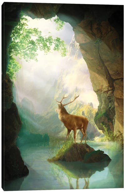 Deer Sunrise Canvas Art Print - Diogo Verissimo
