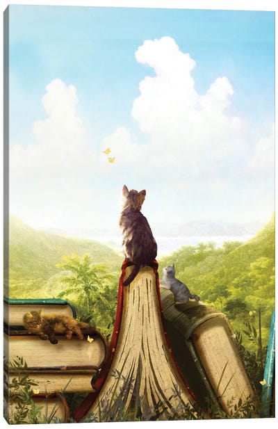 Feline Stories Canvas Art Print - Reading Nook