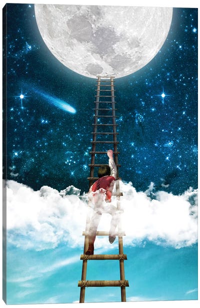 Reach For The Moon I Canvas Art Print - Kids Astronomy & Space Art