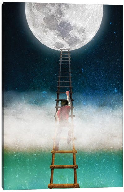 Reach For The Moon II Canvas Art Print - Blue & Green Art