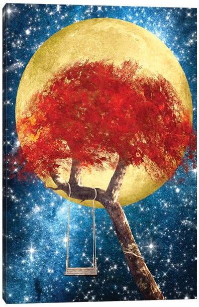 Swing Under A Golden Moonlight Canvas Art Print - Imagination Art