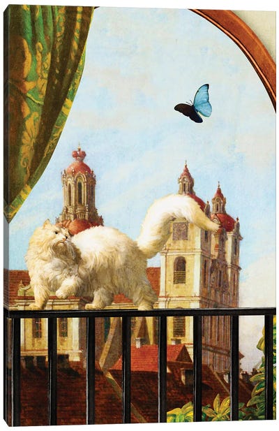 The Butterfly And The Cat Canvas Art Print - Diogo Verissimo