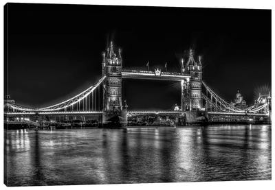 London in Black & White Canvas Art Print - Tower Bridge
