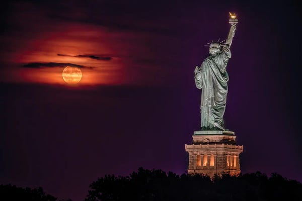 Statue Of Liberty: Statue at Moonrise by David Gardiner