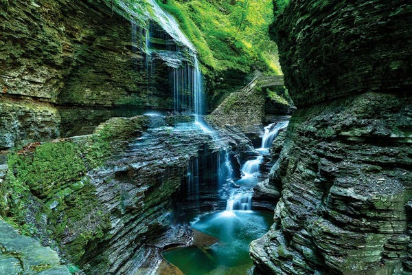 Large Scenic & Landscape Art - Canvas Prints: Rainbow Bridge & Falls, Watkins Glen State Park, New York by David Gardiner