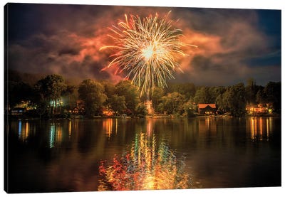 Lake Fireworks Canvas Art Print - Independence Day Art