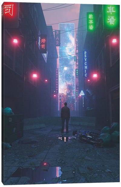 Beyond The Back Alley Canvas Art Print - Cyberpunk Art