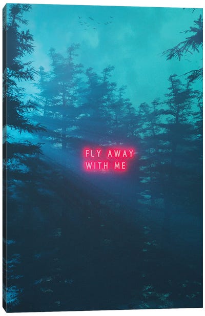 Fly Away Canvas Art Print - Neon Typography