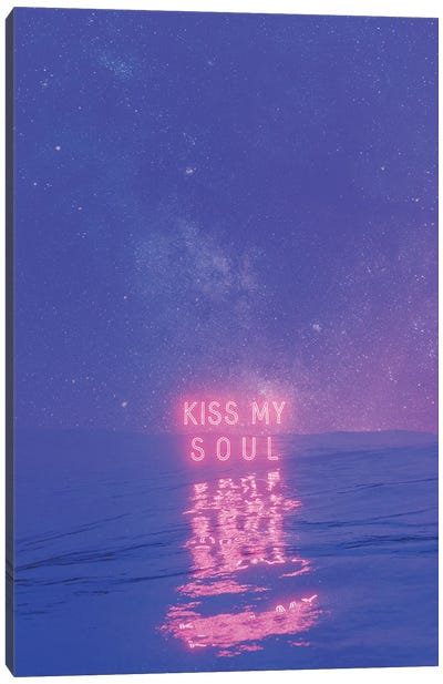 Kiss My Soul Canvas Art Print - Neon Typography