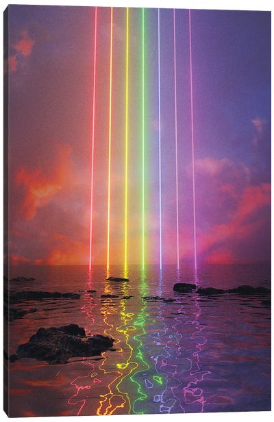 Neon Rainbow Canvas Art Print - Glitch Effect