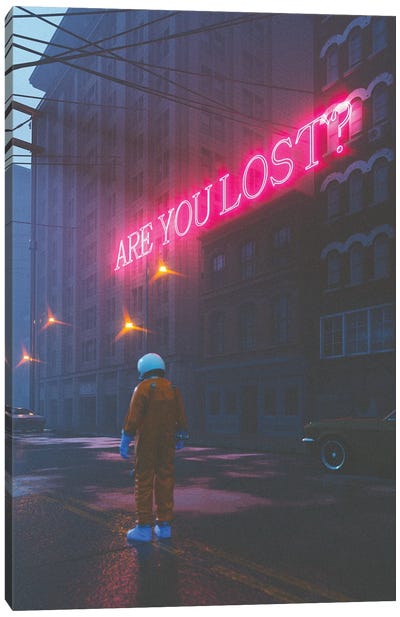 Are You Lost Canvas Art Print - Neon Typography