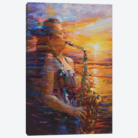 Sunset Saxophone Canvas Print #DVI120} by Leon Devenice Canvas Wall Art