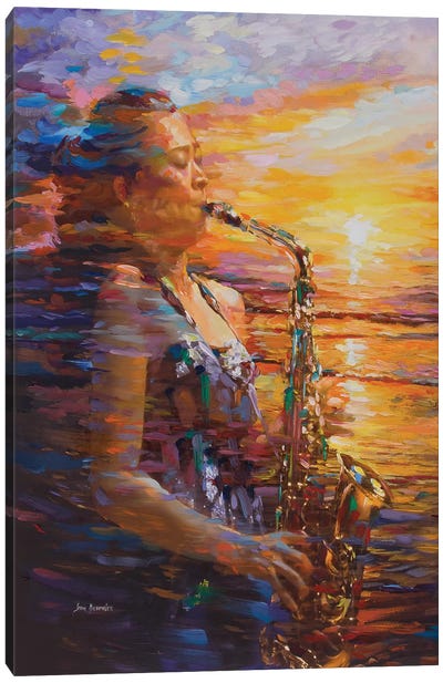 Sunset Saxophone Canvas Art Print - Leon Devenice