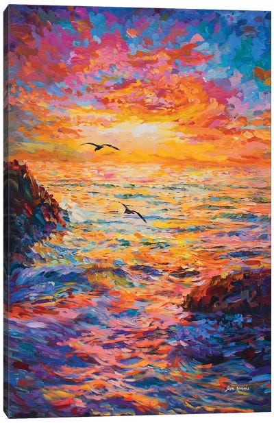 Sunset Over Ocean Canvas Art Print - Leon Devenice