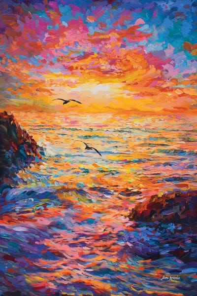 Intense Impressionism: Sunset Over Ocean by Leon Devenice
