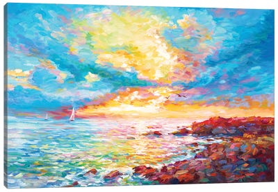 Sunset In Sardinia Canvas Art Print - Lake & Ocean Sunrise & Sunset Art