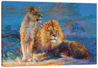 Lion And Lioness Canvas Art Print - Wild Cat Art