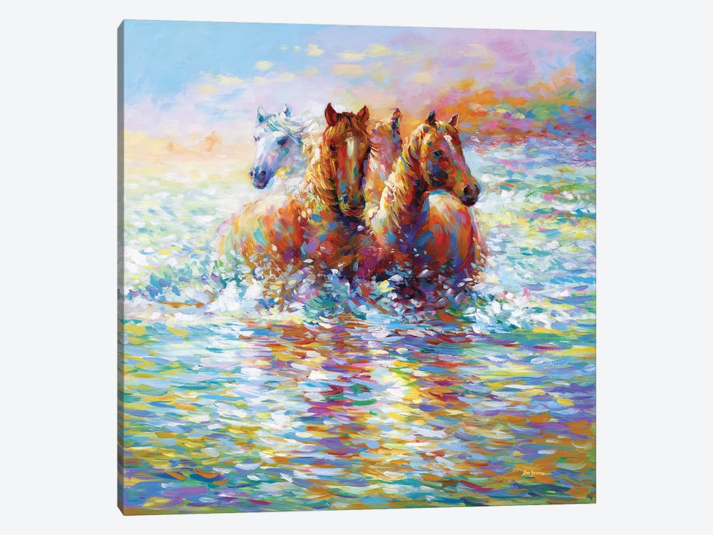 Horses Crossing The River by Leon Devenice 1-piece Canvas Print