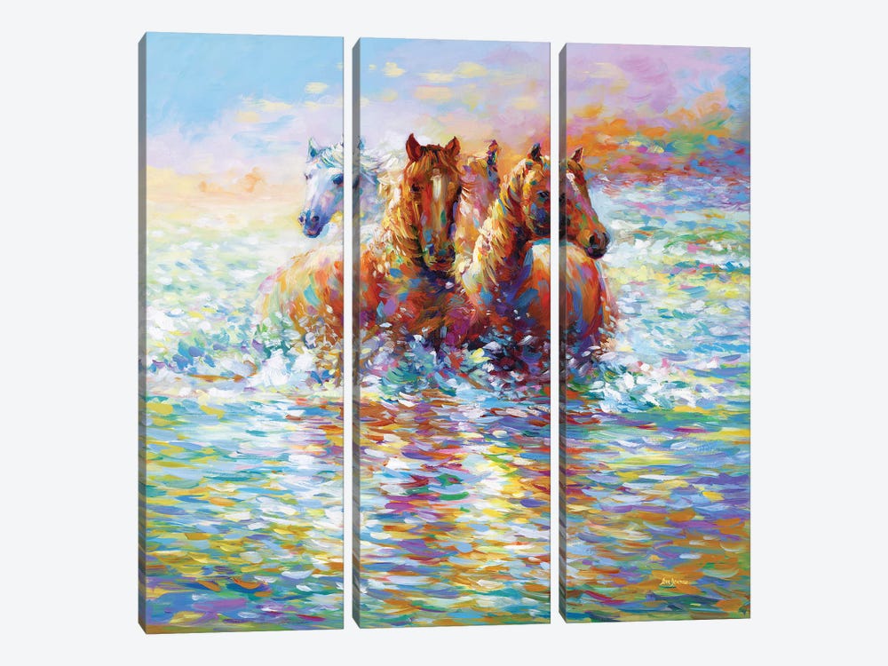 Horses Crossing The River by Leon Devenice 3-piece Art Print