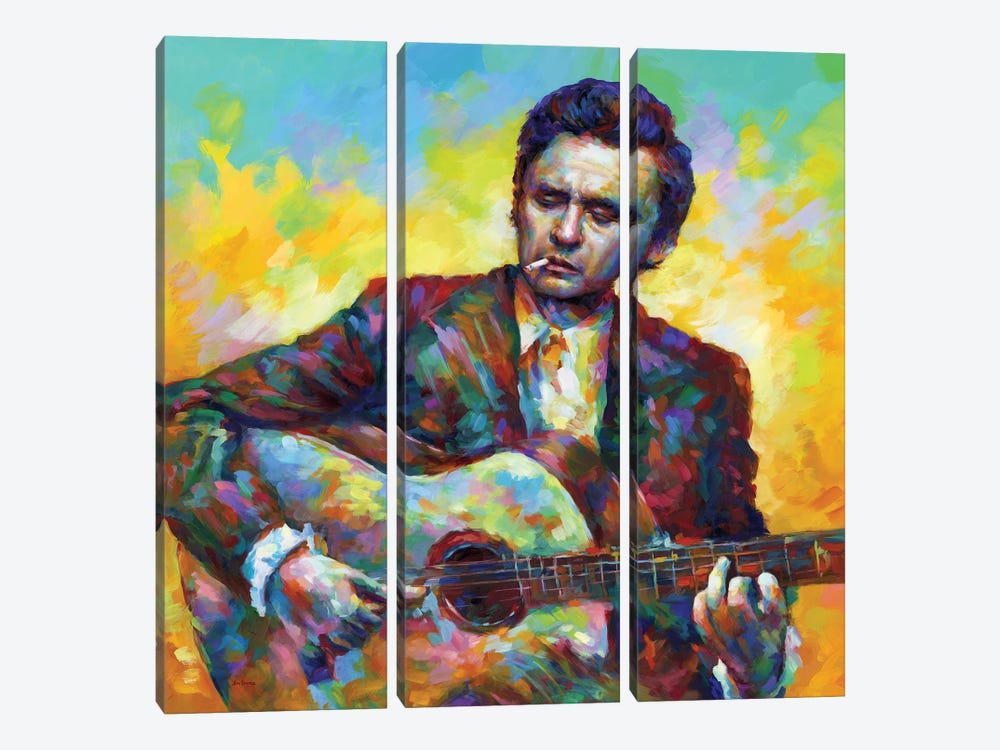 Johnny Cash by Leon Devenice 3-piece Canvas Art