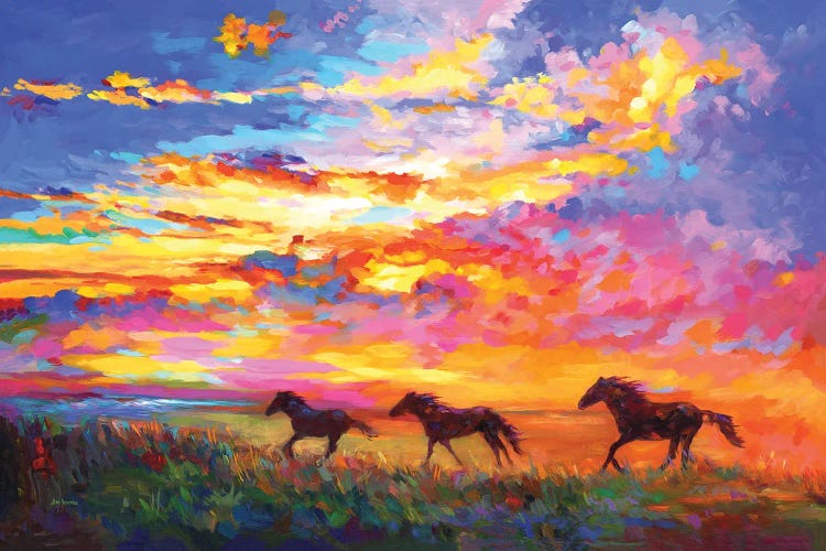 Wild Horses Running At Sunset