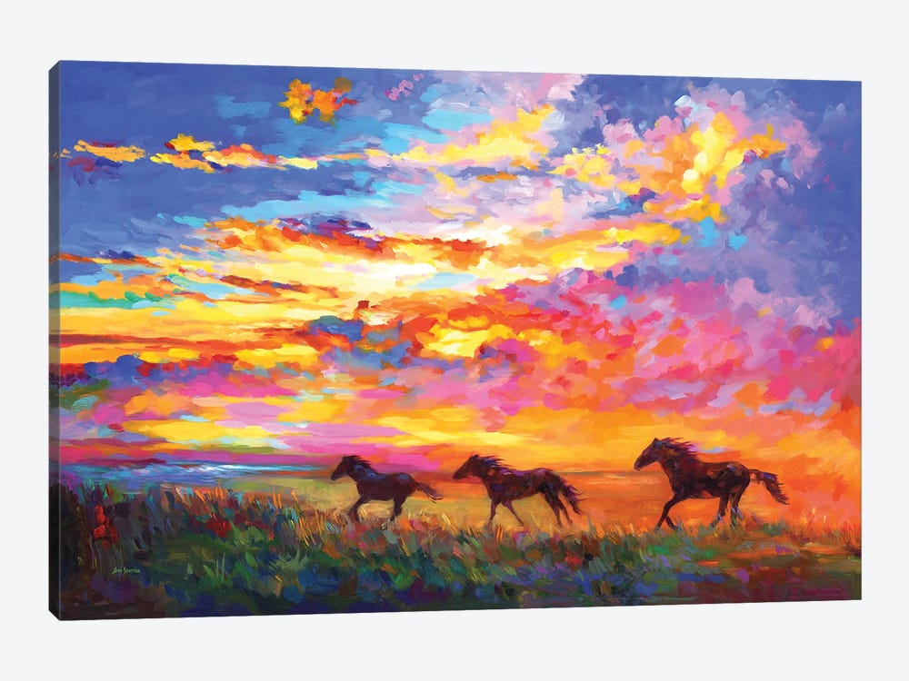 Wild Horses Running At Sunset by Leon Devenice 1-piece Canvas Wall Art