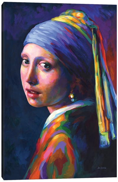 Girl With A Pearl Earring ,A Homage To Vermeer Canvas Art Print - Girl with a Pearl Earring Reimagined