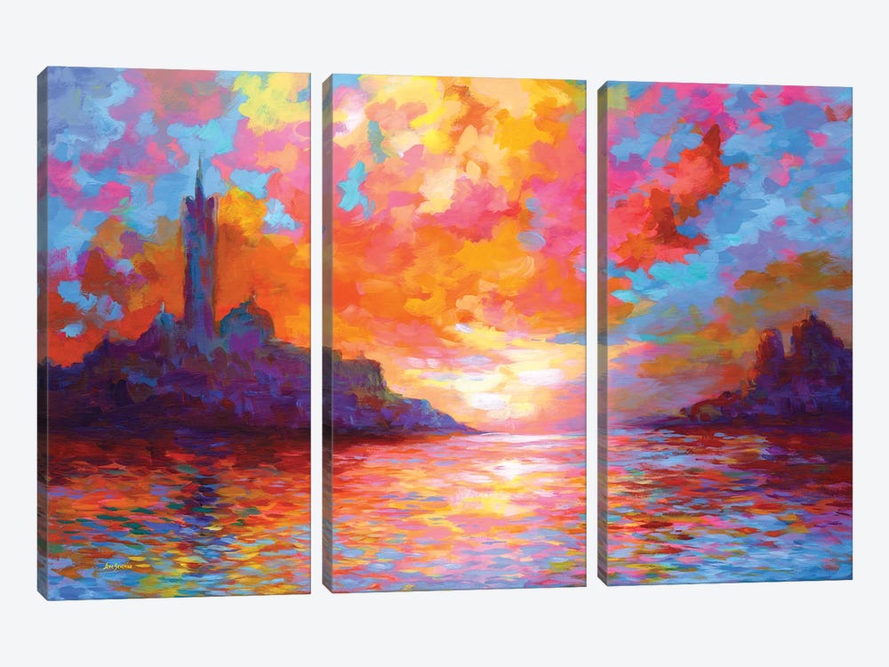 Sunset In Venice,A Homage To Claude Monet by Leon Devenice 3-piece Canvas Art