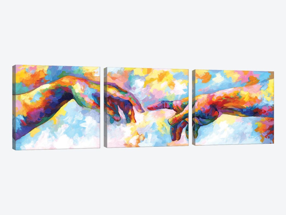 The Creation Of Adam,A Homage To Michelangelo by Leon Devenice 3-piece Canvas Print