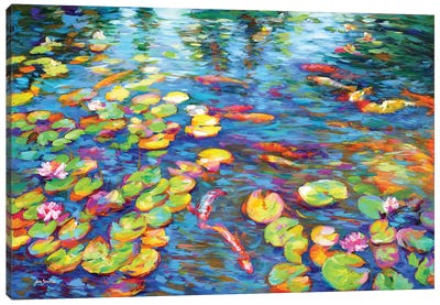 Koi Fish and Water Lilies Canvas Art Print - Sea Life Art
