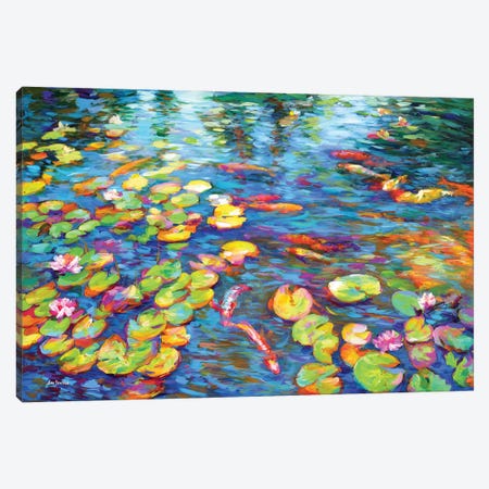 Koi Fish and Water Lilies Canvas Print #DVI280} by Leon Devenice Art Print
