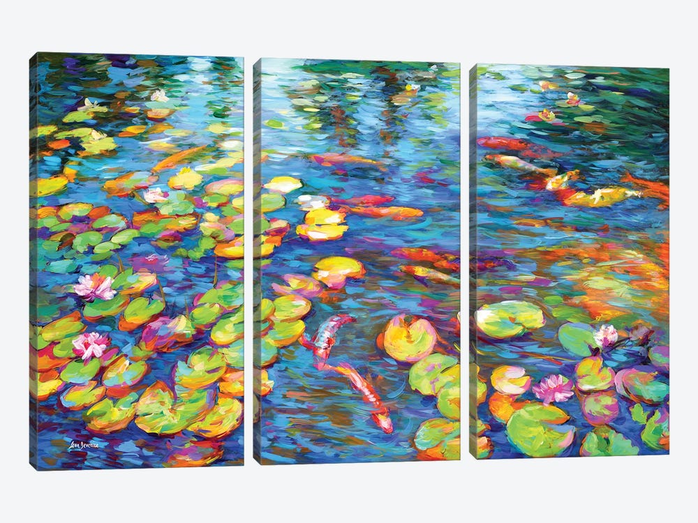 Koi Fish and Water Lilies by Leon Devenice 3-piece Canvas Artwork