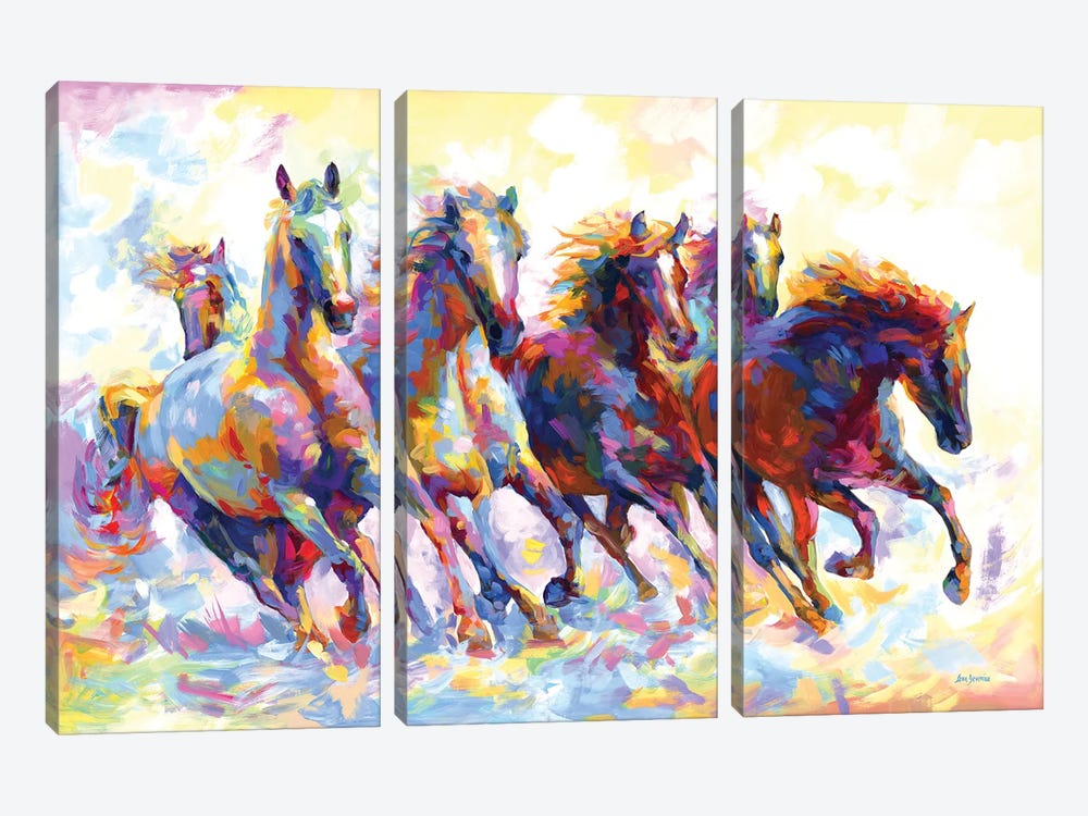 Wild Horses Running by Leon Devenice 3-piece Canvas Art Print